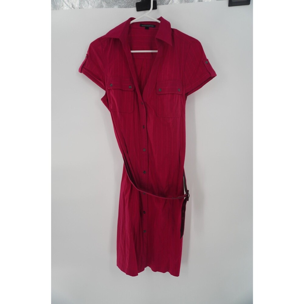 Express Design Studio Magenta Berry Pinstripe Belted Shirt Dress Button Front 12